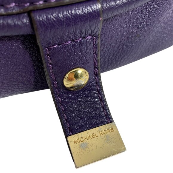 MICHAEL Michael Kors Fulton Large Purple Leather Shoulder Handbag Belted Sides - Picture 3 of 16